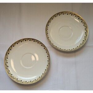 Vintage Haviland & Co Limoges France Small Saucer Black Flower Yellow Scroll (2)